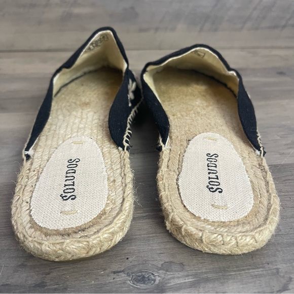 NWT Soludos Women 9 Black Floral Embroidered Boho Slip On Flats Espadrille Mules - Picture 8 of 9